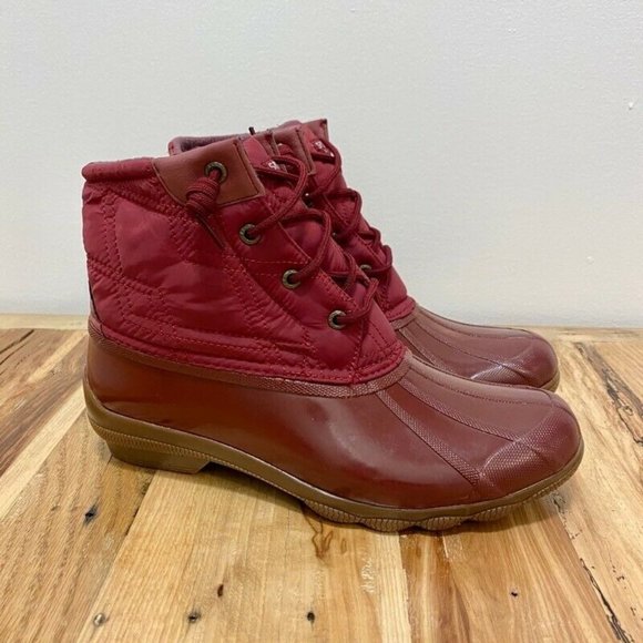 red sperry rain boots